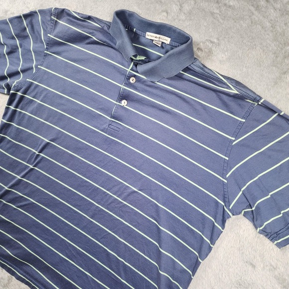 Peter Millar Other - Peter Millar Polo Shirt Mens Medium Blue Striped Cotton Golf Casual Short Sleeve